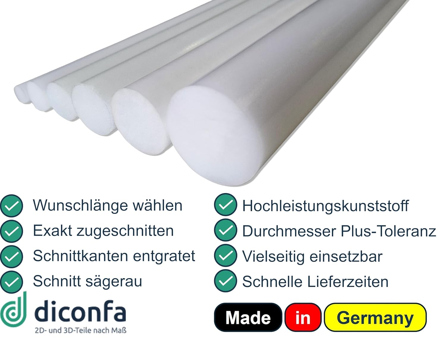 POM Rundstab Natur 10 Mm X 500 Mm – Massiver Kunststoffstab, Zerspanbar, Für Drehen, Fräsen, Bohren