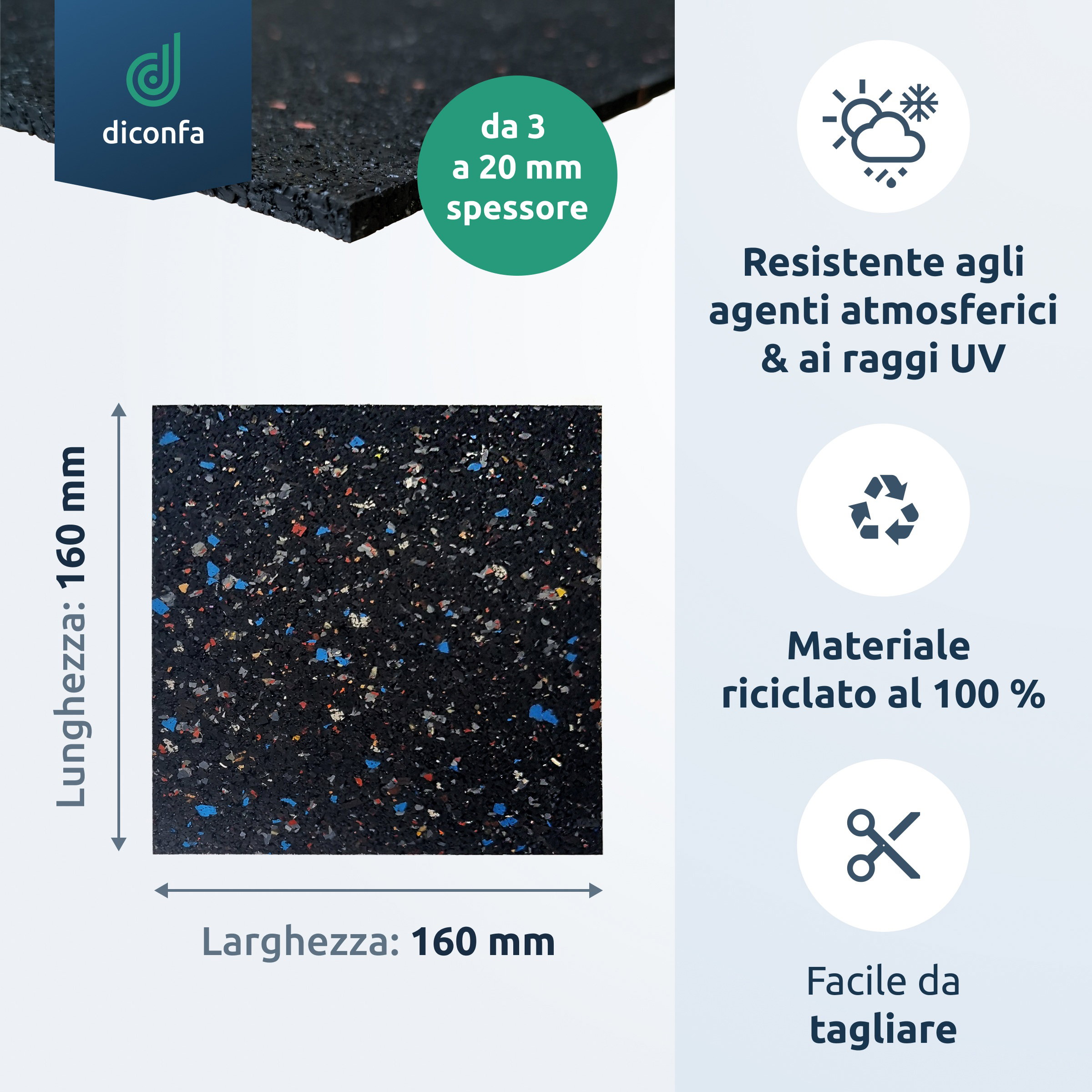 Cuscinetti per terrazze in granulato di gomma 160 x 160 mm
