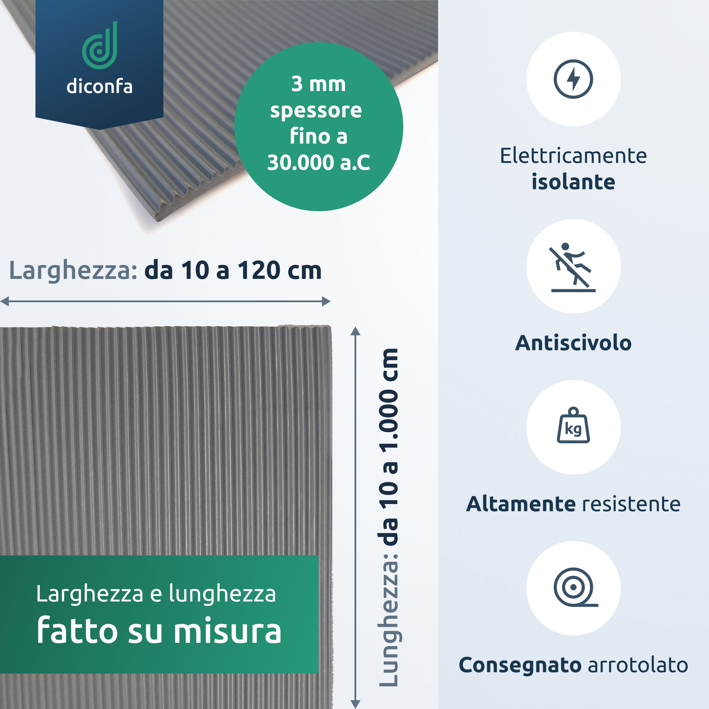 Tappeto isolante VDE 3 mm grigio fino a 30.000 volt su misura