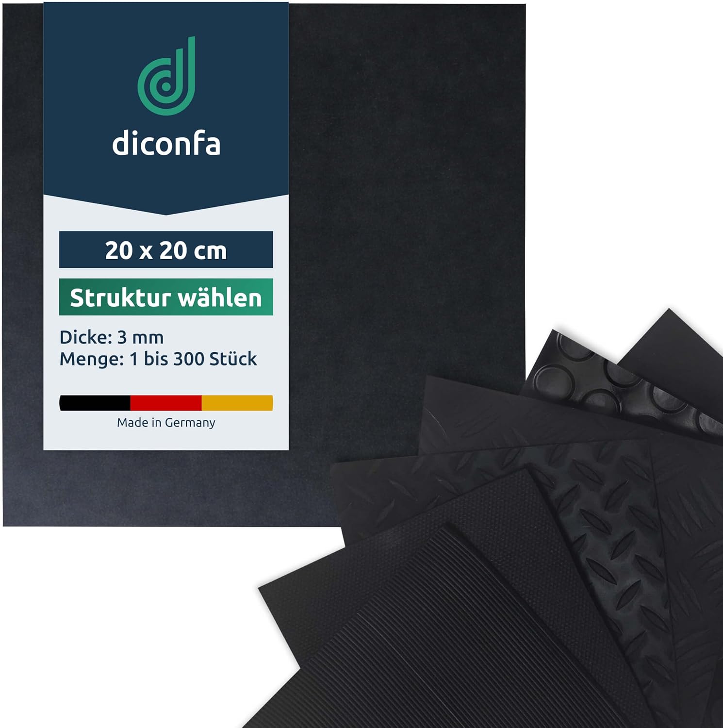 diconfa Gummipads Antirutsch Vollgummi 200×200×3 mm verschiedene Oberflächen 1–300 Stück