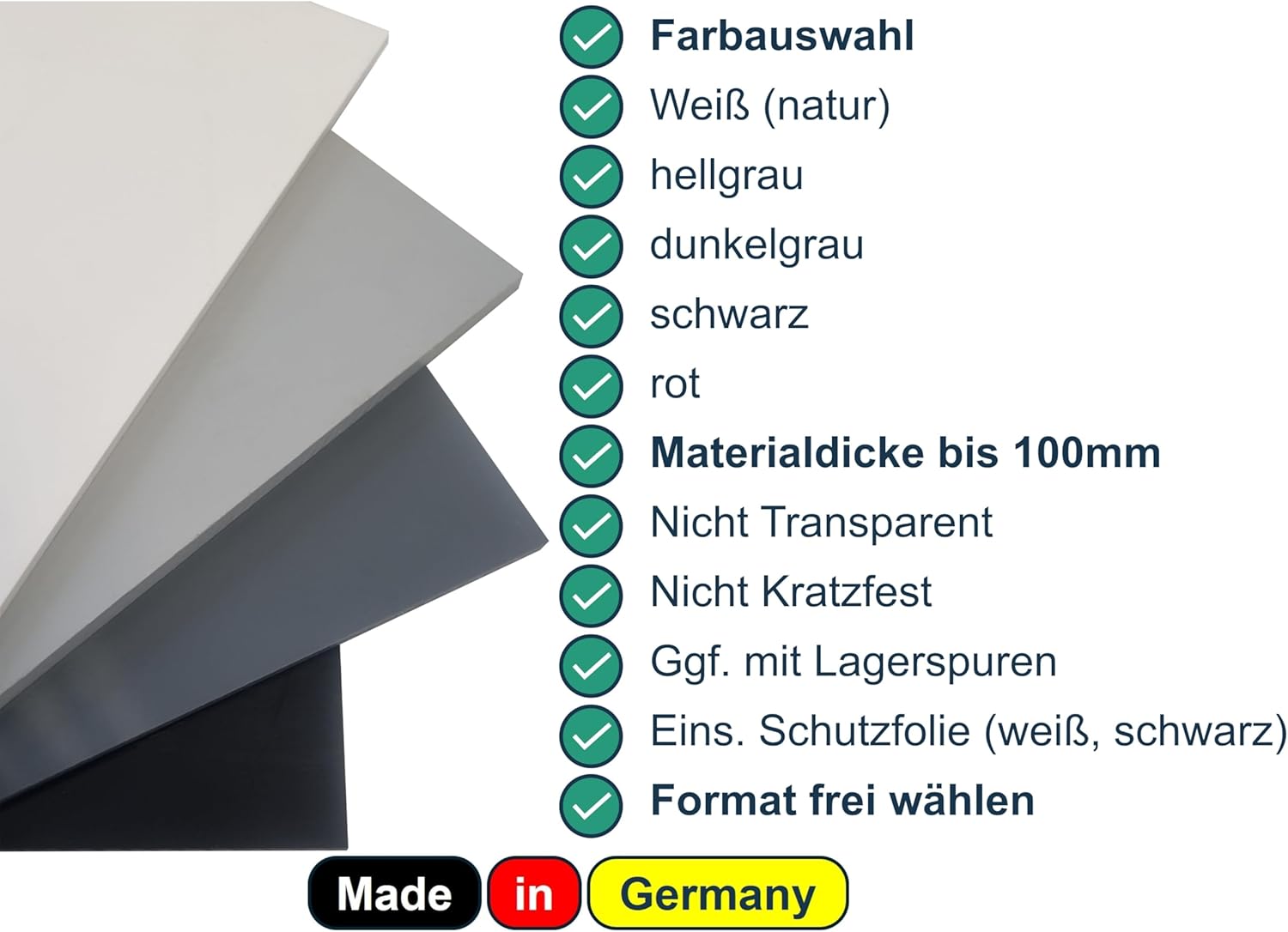 diconfa Hart-PVC Kunststoffplatte natur weiß nach Maß 1–10 mm Stärke 100×100–1000×2000 mm Vollmaterial
