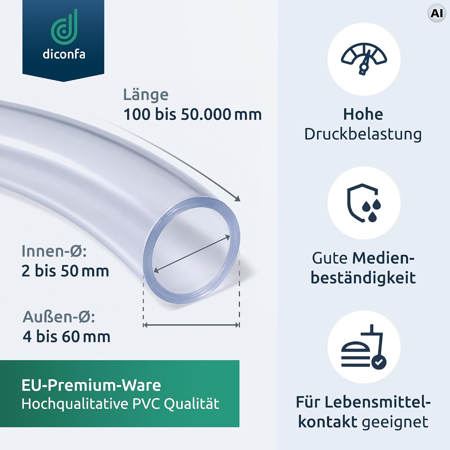 Lebensmittelechter PVC-Schlauch transparent nach EU 10/2011 und FDA