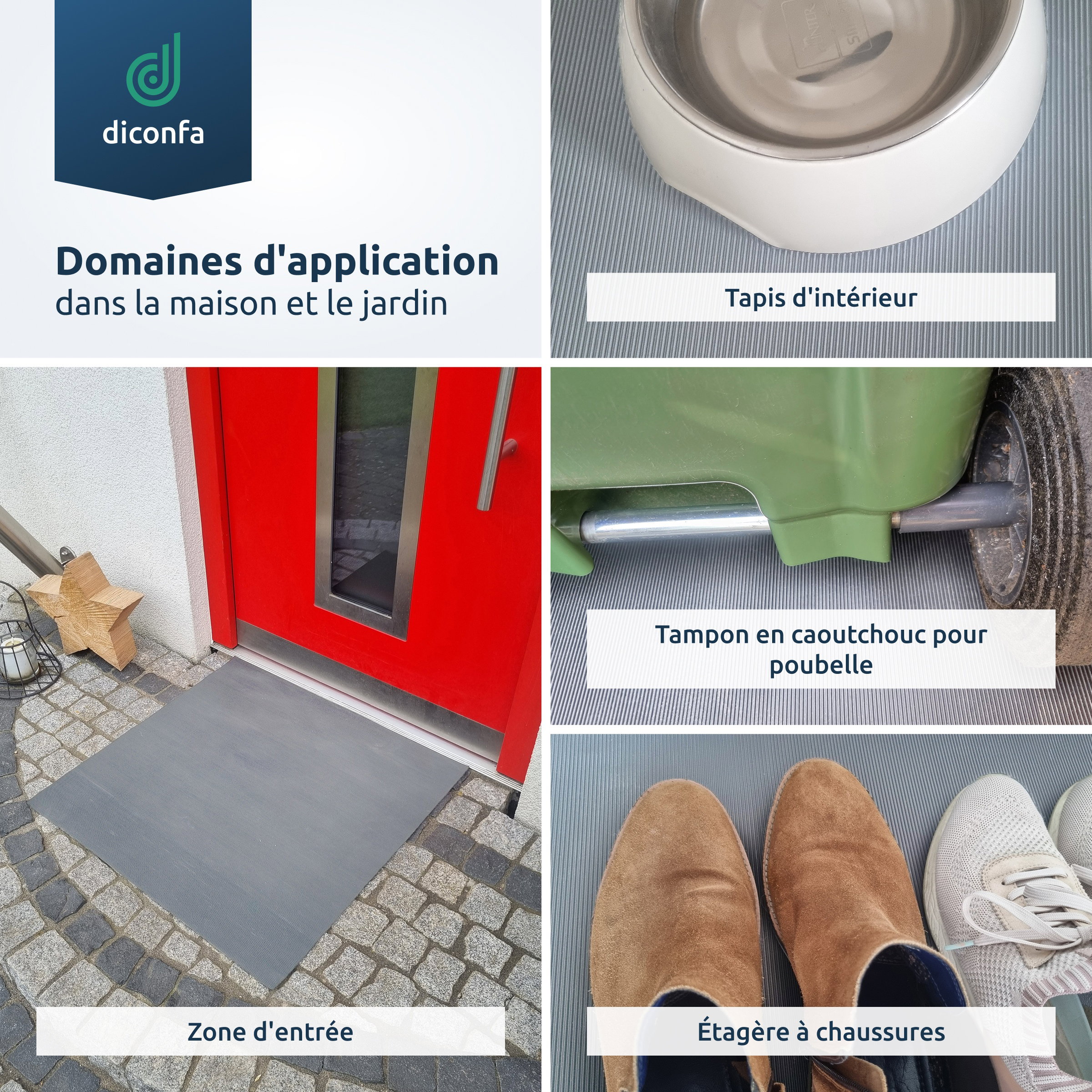 Tapis à fines rainures diconfa Tapis en caoutchouc 3 mm d'épaisseur gris sur mesure