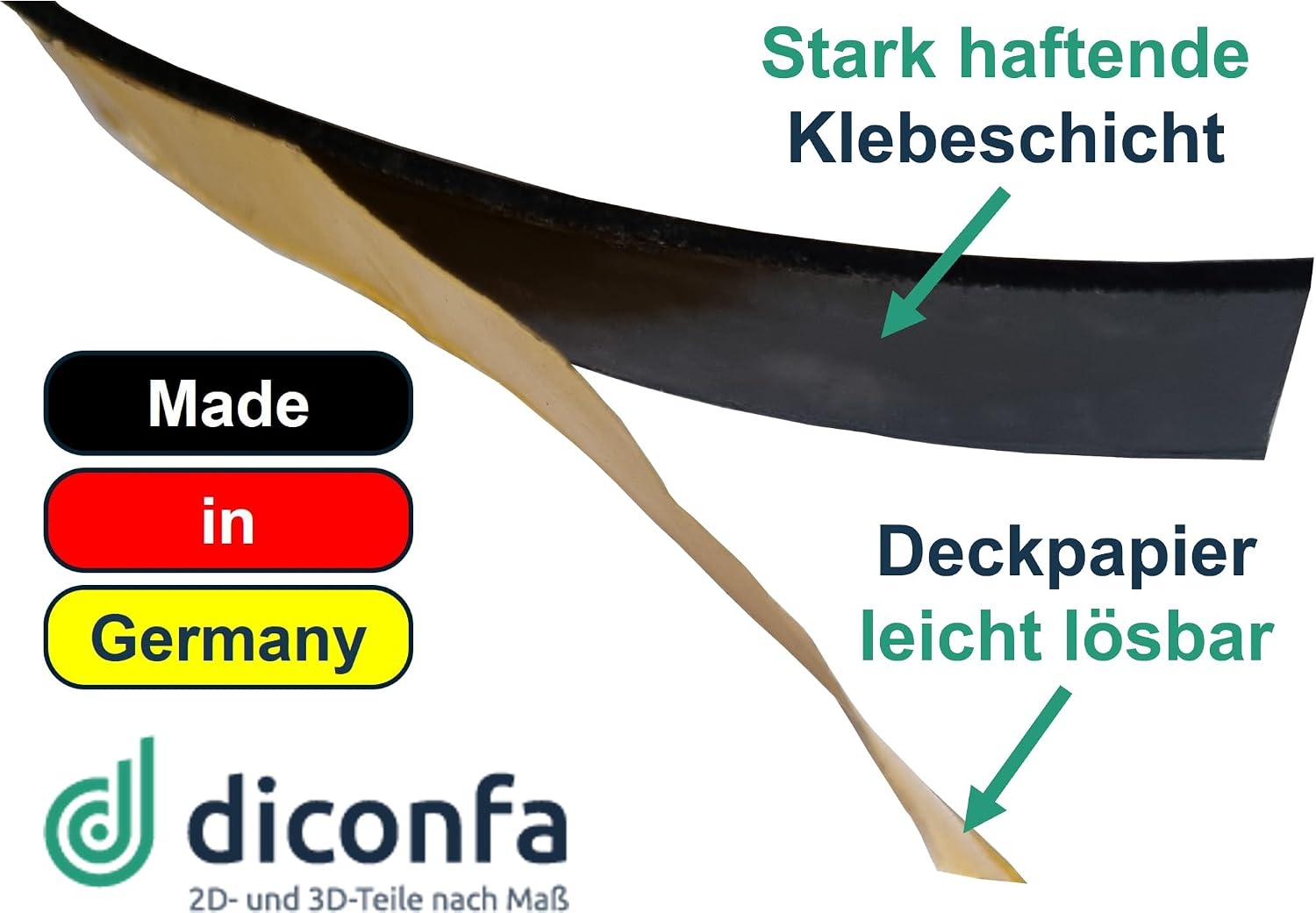 Schwarzer selbstklebender Splitterschutz im Detail mit teilweise abgezogenem Deckpapier und starker Klebeschicht