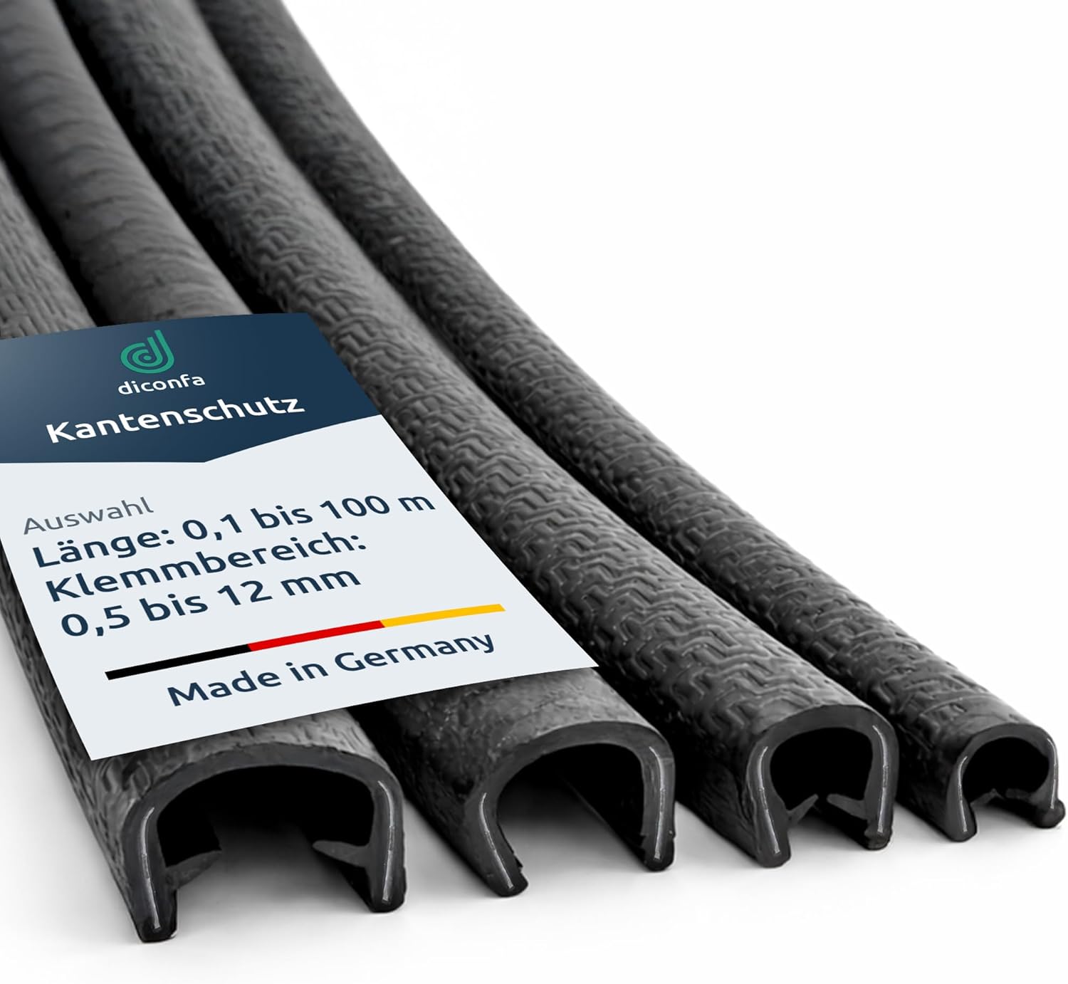 diconfa Kantenschutzprofil PVC mit Stahleinlage schwarz matt U-Profil Klemmbereich 0,5–12 mm Länge 0,1–100 m