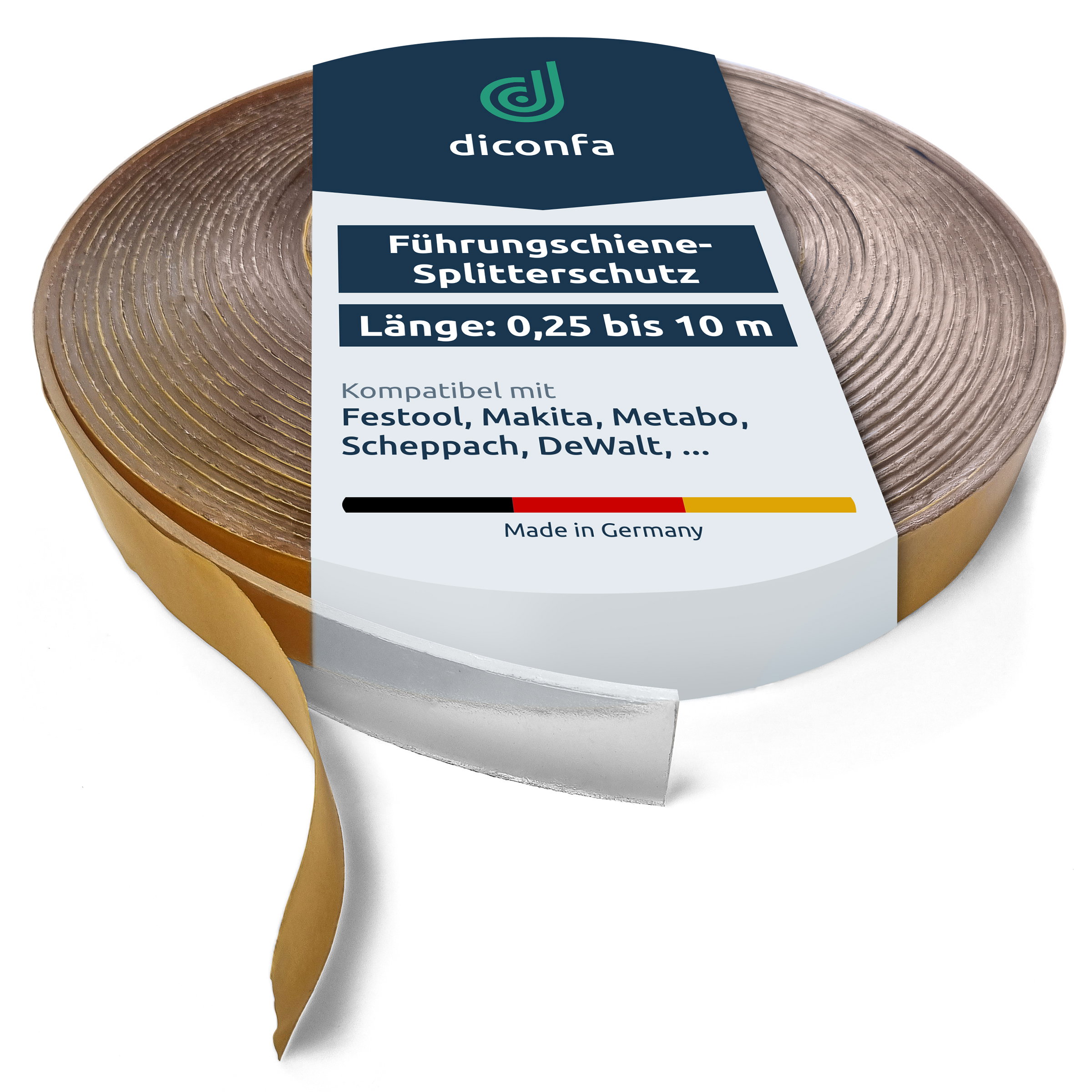Rolle Splitterschutz PREMIUM PVC transparent mit gelber Klebeschicht und diconfa Banderole, 0,25 bis 10 m