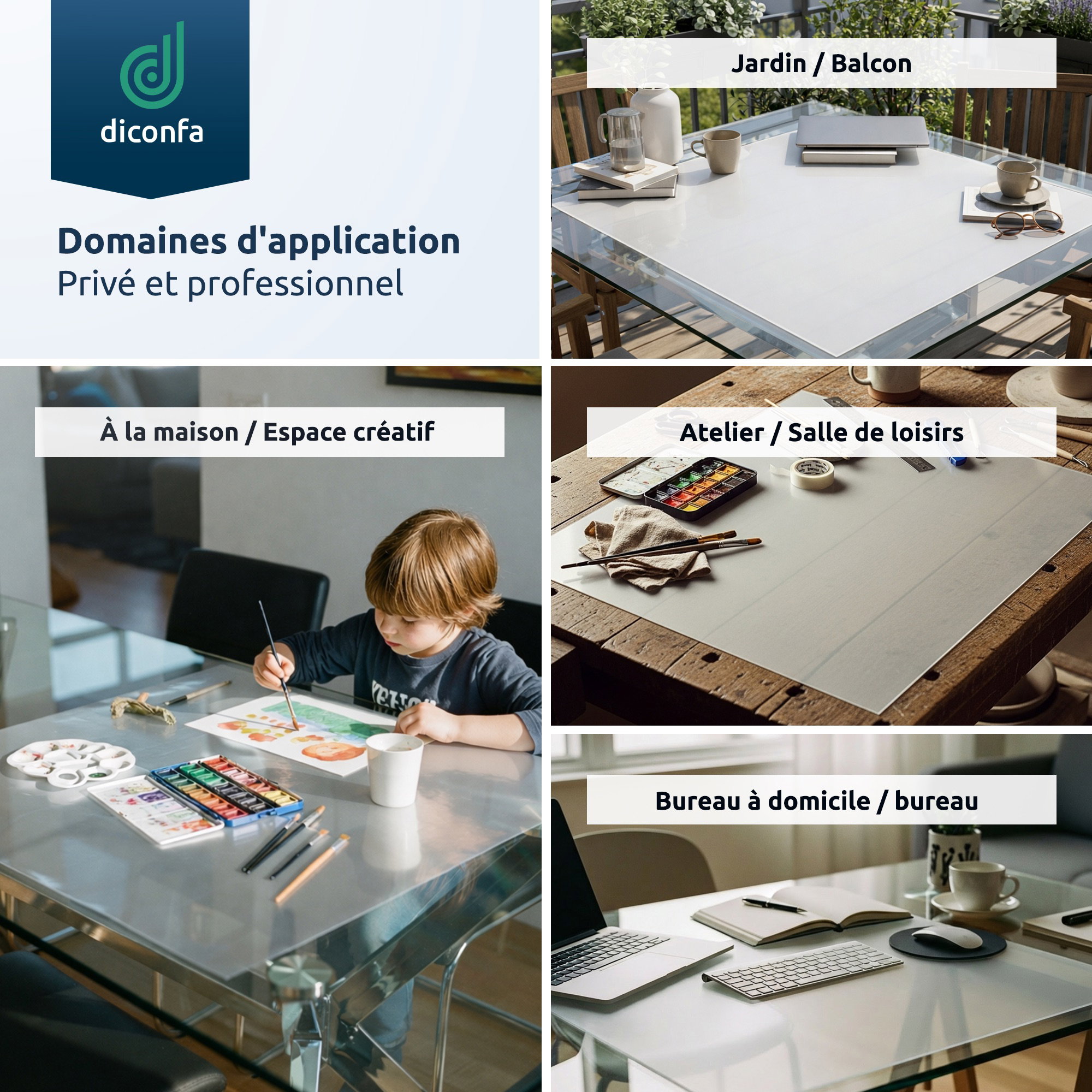 Protection de table satinée avec bord biseauté à 45° sur mesure