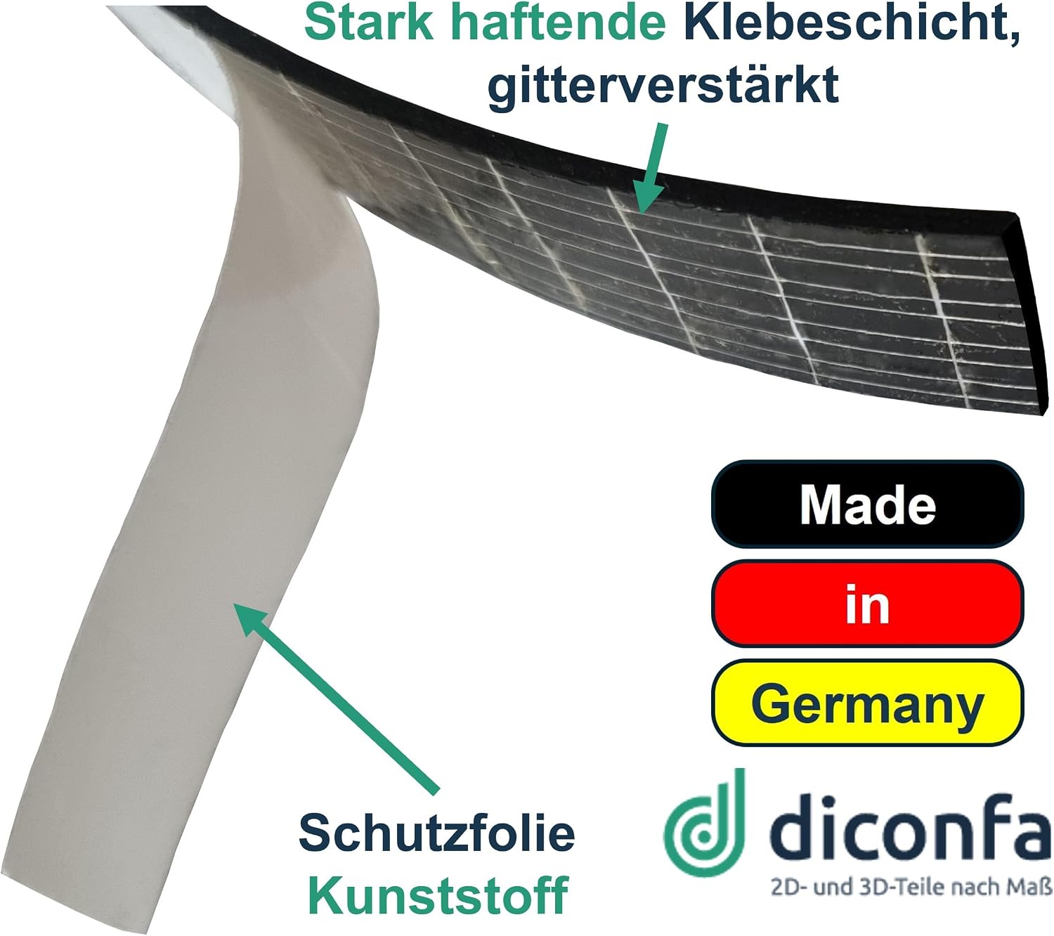 Splitterschutz TOP mit abgezogener Schutzfolie und Detail der gitterverstärkten Klebeschicht